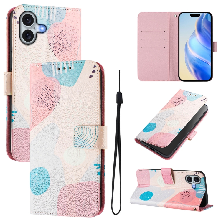 For iPhone 16 Art Colored Drawing Pattern Leather Phone Case(Graffiti puzzle)