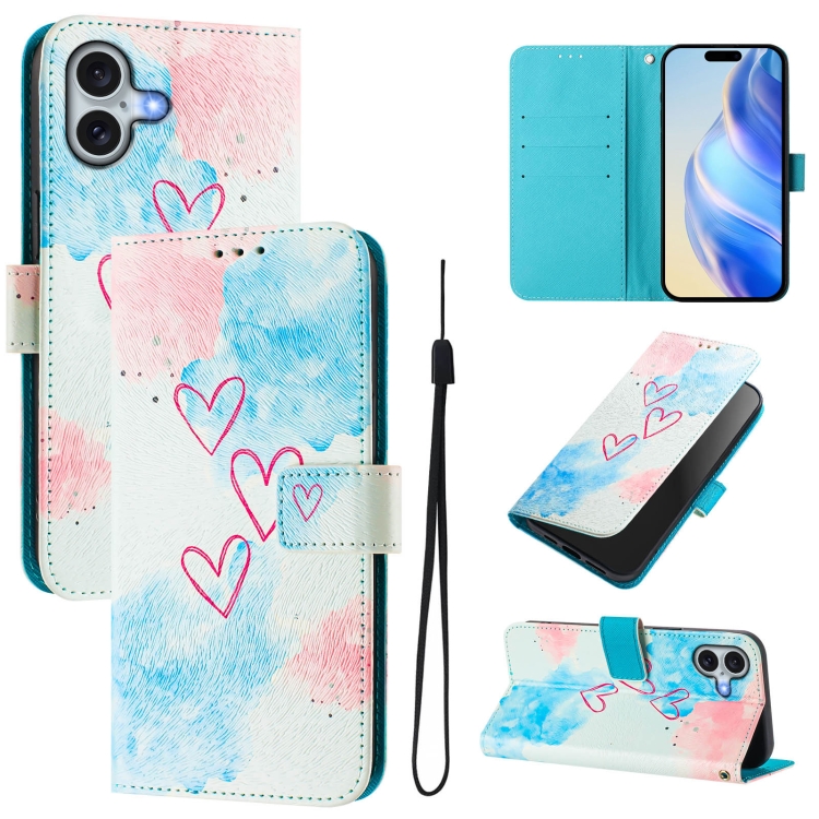 For iPhone 16 Art Colored Drawing Pattern Leather Phone Case(LOVE ME)