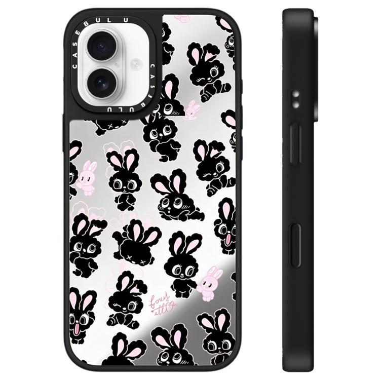 For iPhone 16 Bunny Series Pattern Mirror Phone Case(Black Bunny)