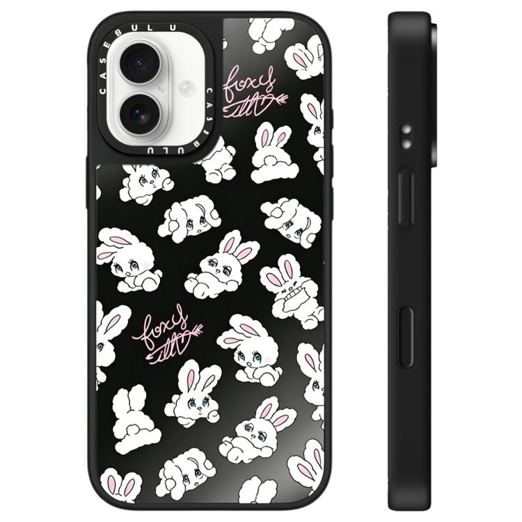 For iPhone 16 Bunny Series Pattern Mirror Phone Case(Bunny Black)