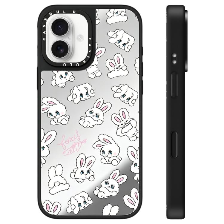 For iPhone 16 Bunny Series Pattern Mirror Phone Case(Bunny Silver)