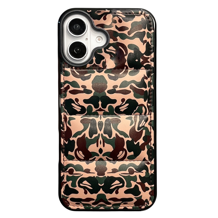For iPhone 16 Camouflage Eiderdown Airbag Phone Case(Army Green-B)