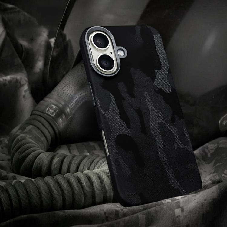 For iPhone 16 Camouflage Full Coverage Magnetic Shockproof Phone Case(Black)