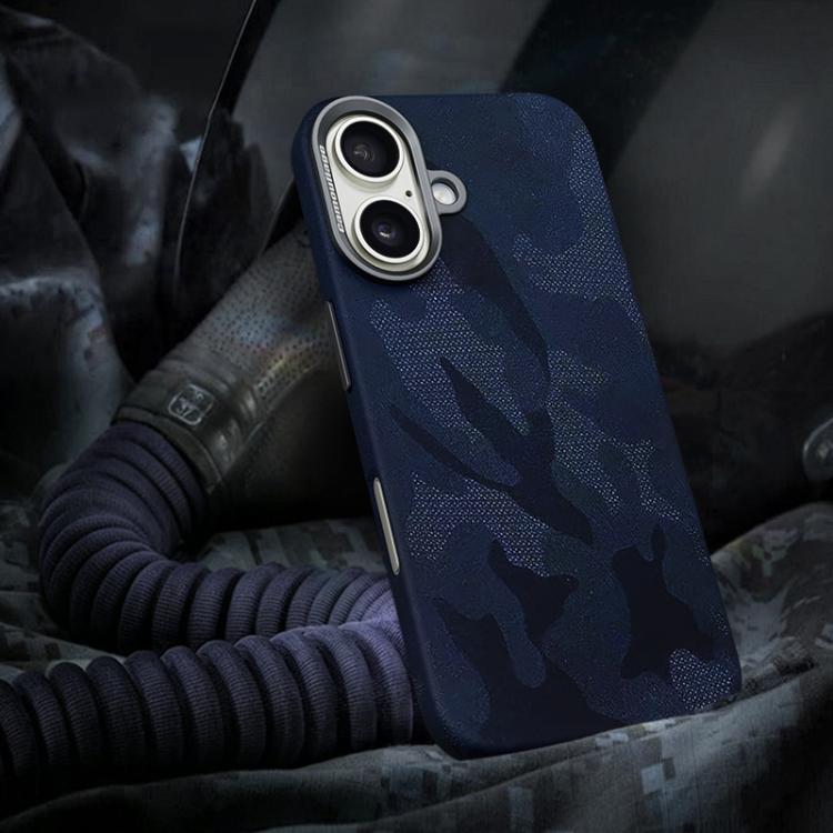 For iPhone 16 Camouflage Full Coverage Magnetic Shockproof Phone Case(Blue)