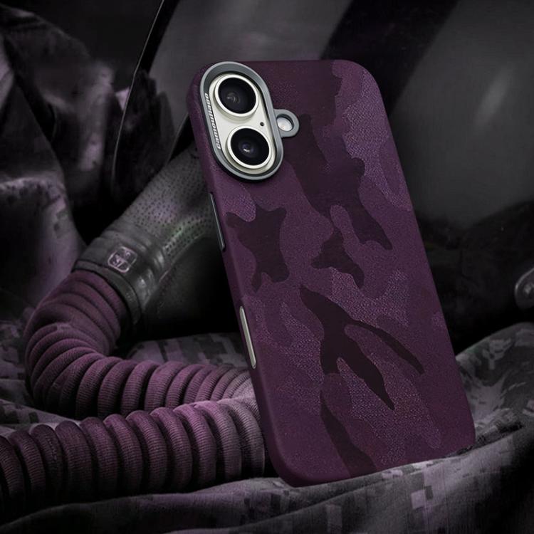 For iPhone 16 Camouflage Full Coverage Magnetic Shockproof Phone Case(Dark Purple)