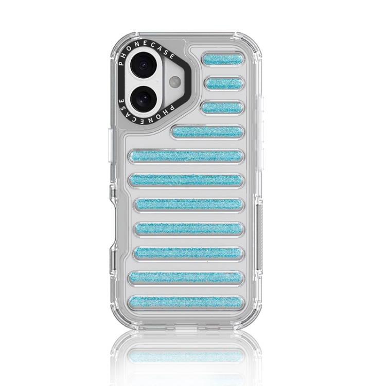 For iPhone 16 Capsule Glitter TPU Hybrid PC Airbag Phone Case(Blue)