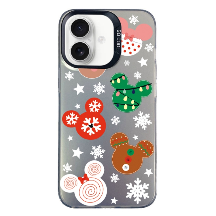 For iPhone 16 Christmas Series PC Full Coverage Pattern Phone Case(CK051 Black)