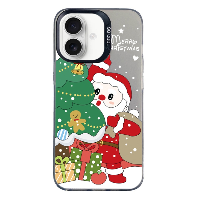 For iPhone 16 Christmas Series PC Full Coverage Pattern Phone Case(CK058 Black)
