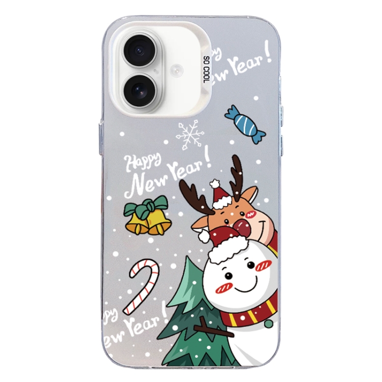 For iPhone 16 Christmas Series PC Full Coverage Pattern Phone Case(CW059 White)