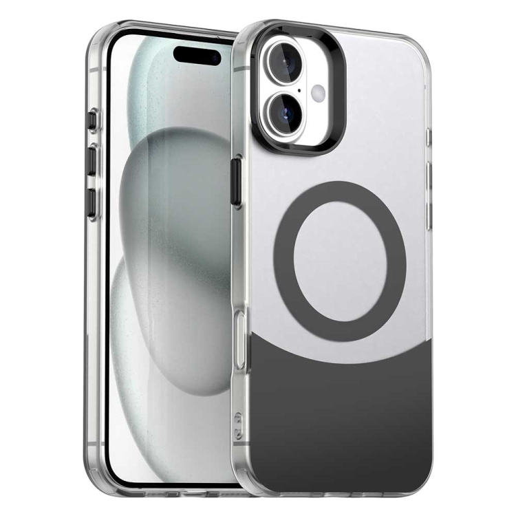 For iPhone 16 Color Blocking Series MagSafe Magnetic PC Hybrid TPU Phone Case(Black)