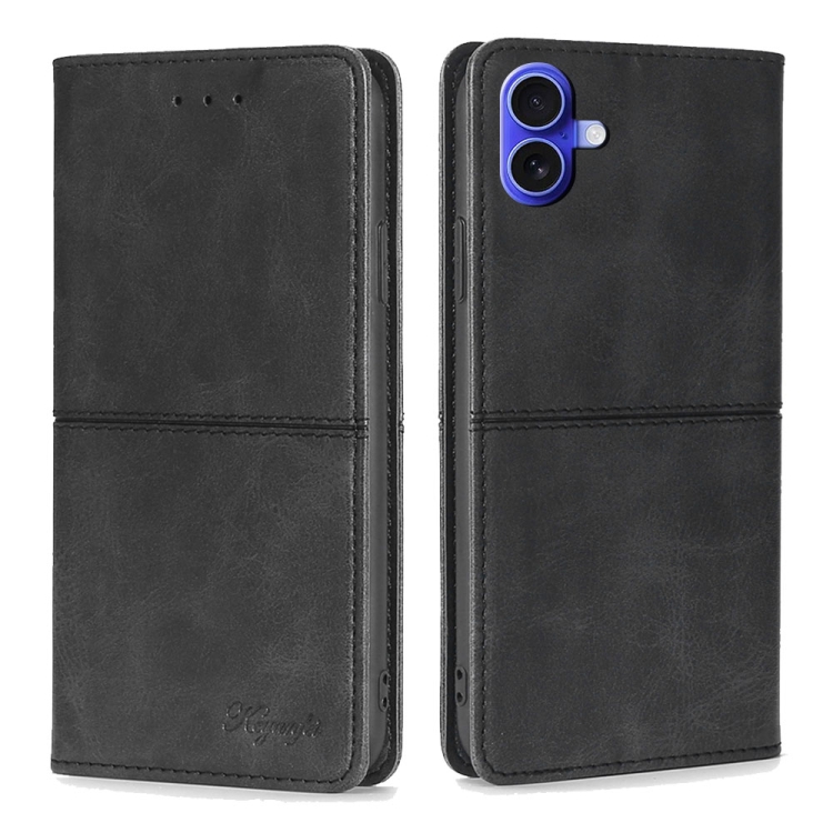 For iPhone 16 Cow Texture Magnetic Leather Phone Case(Black)