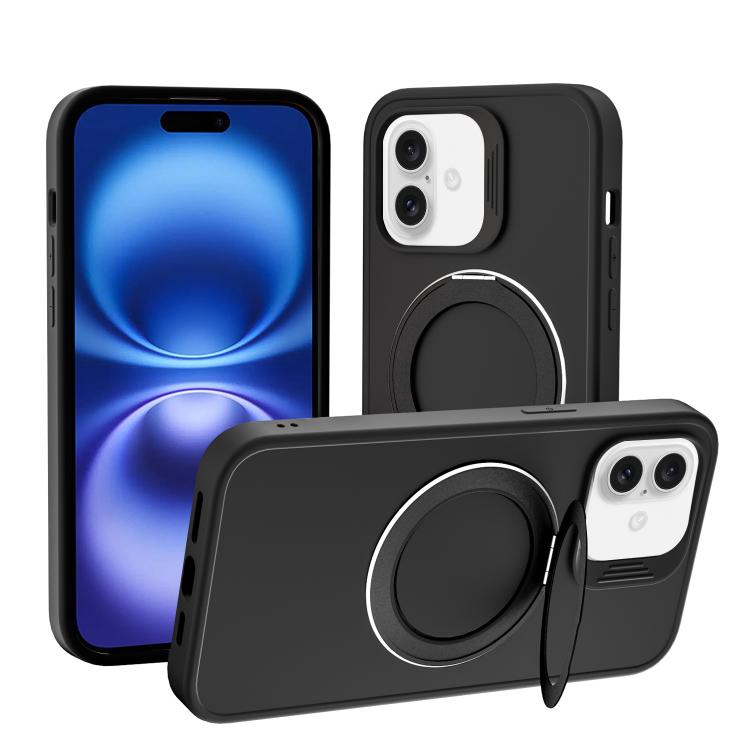 For iPhone 16 Dark Star Series 360 Degree Rotation Ring Holder Magnetic Phone Case(Black)