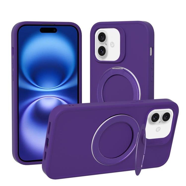 For iPhone 16 Dark Star Series 360 Degree Rotation Ring Holder Magnetic Phone Case(Dark Purple)