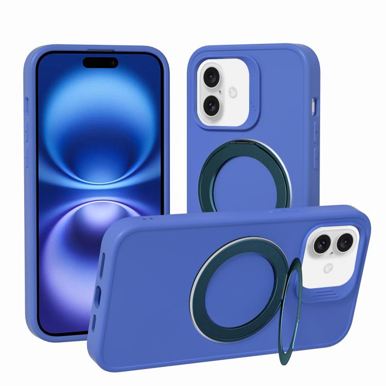 For iPhone 16 Dark Star Series 360 Degree Rotation Ring Holder Magnetic Phone Case(Navy Blue)