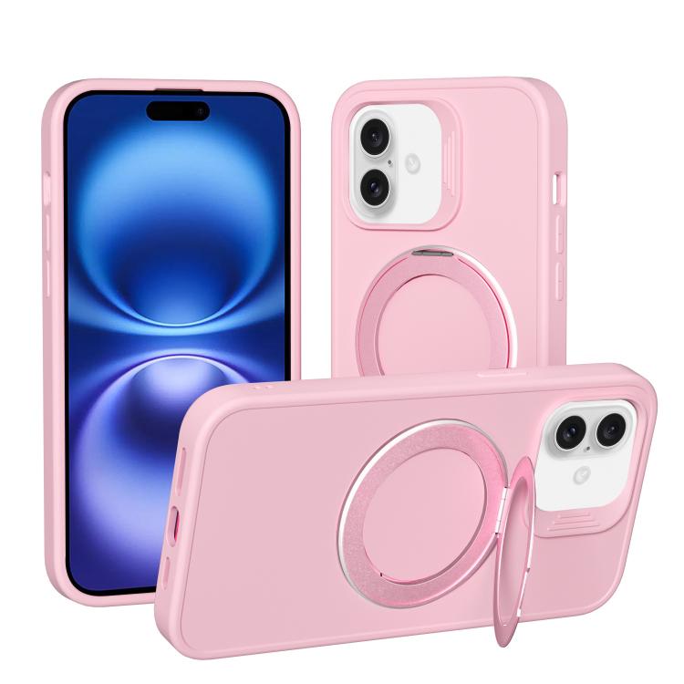 For iPhone 16 Dark Star Series 360 Degree Rotation Ring Holder Magnetic Phone Case(Pink)