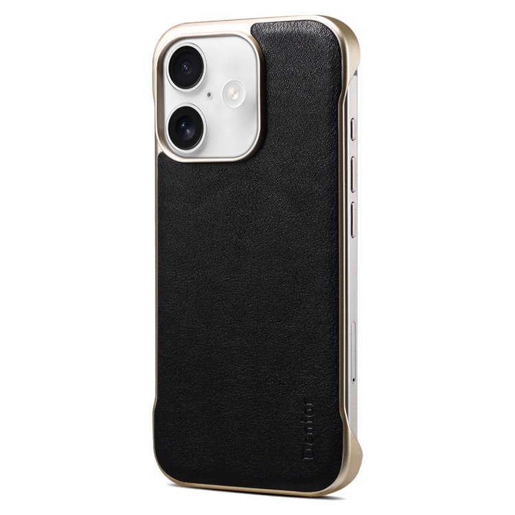 For iPhone 16 Denior MagSafe Genuine Leather Calf Texture Phone Case(Black)