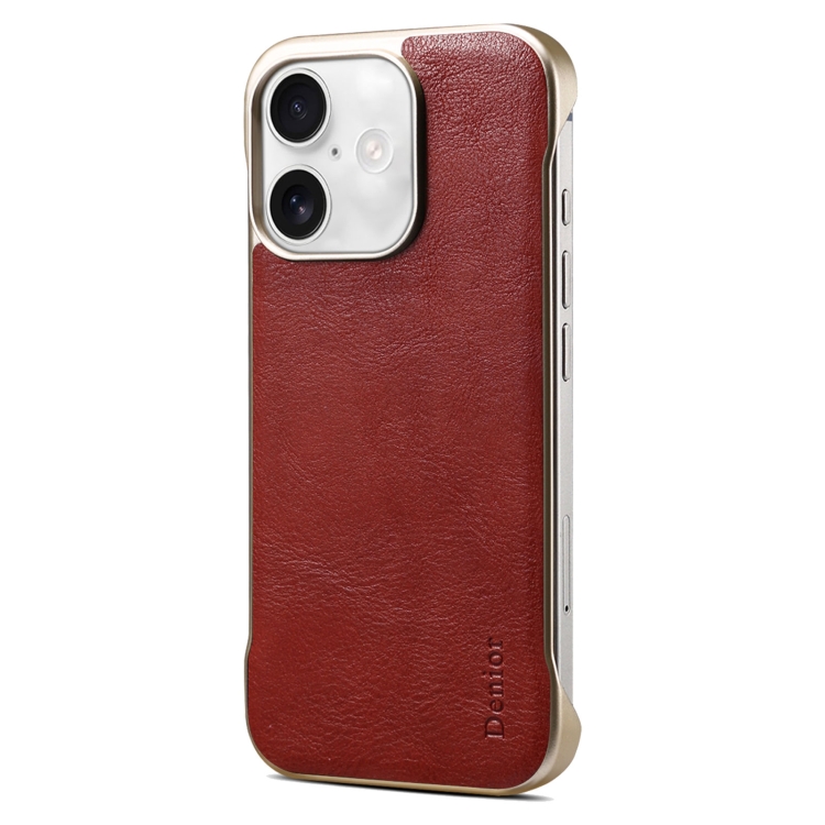 For iPhone 16 Denior MagSafe Genuine Leather Calf Texture Phone Case(Red)