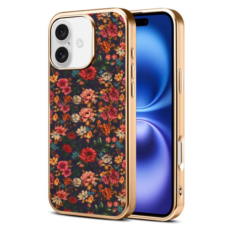 For iPhone 16 Denior Peony Series Electroplated Magnetic Phone Case(Purple)