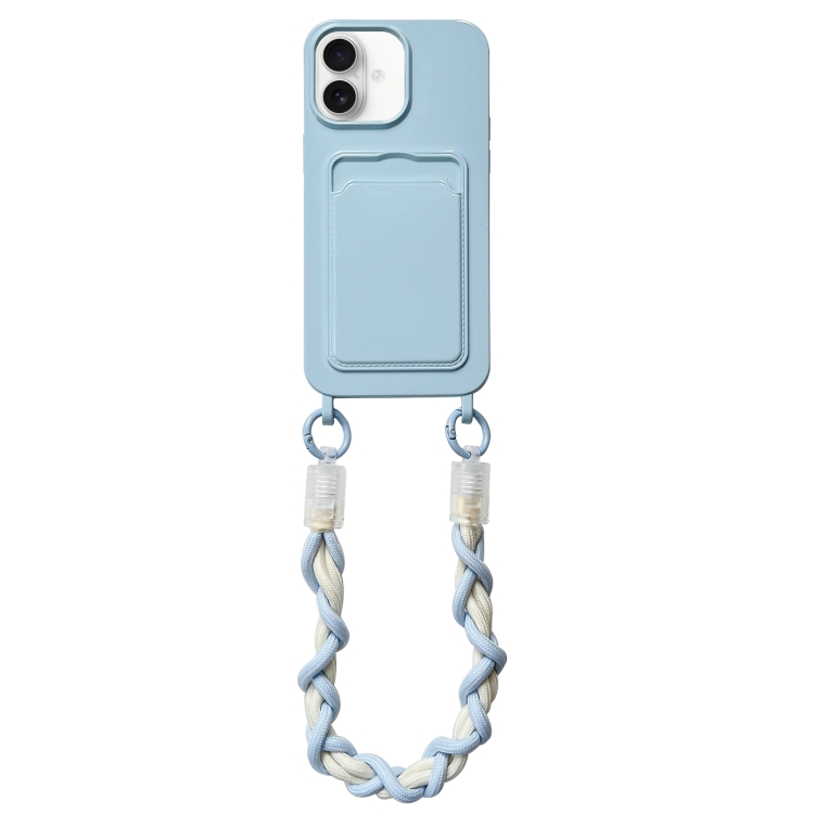 For iPhone 16 Dopamine Card Slot Phone Case with Lanyard(Blue)
