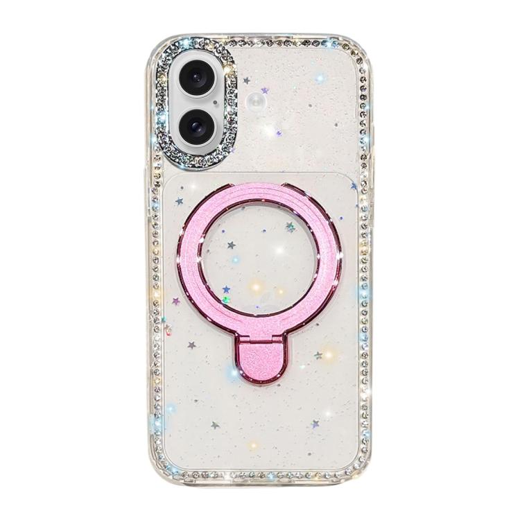 For iPhone 16 Double-Sided IMD Rhinestone Magnetic Holder Shockproof Phone Case(Glitter Little Star)
