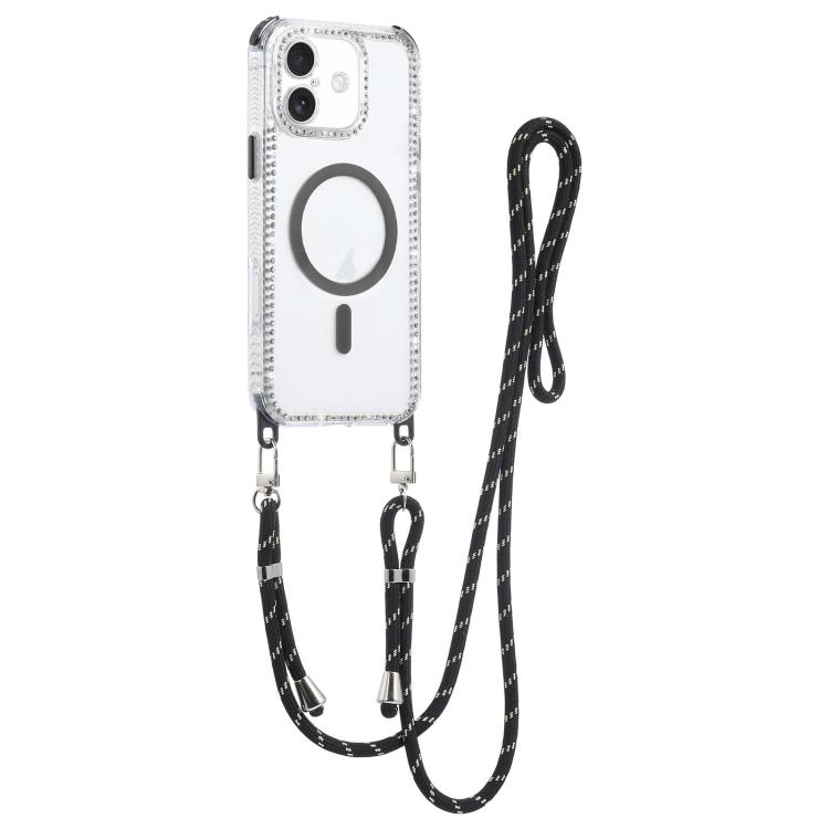 For iPhone 16 Dream Diamond 2 in 1 Shockproof Magnetic Phone Case with Long Lanyard(Black)