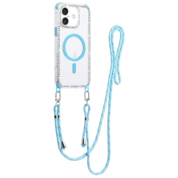 For iPhone 16 Dream Diamond 2 in 1 Shockproof Magnetic Phone Case with Long Lanyard(Blue)