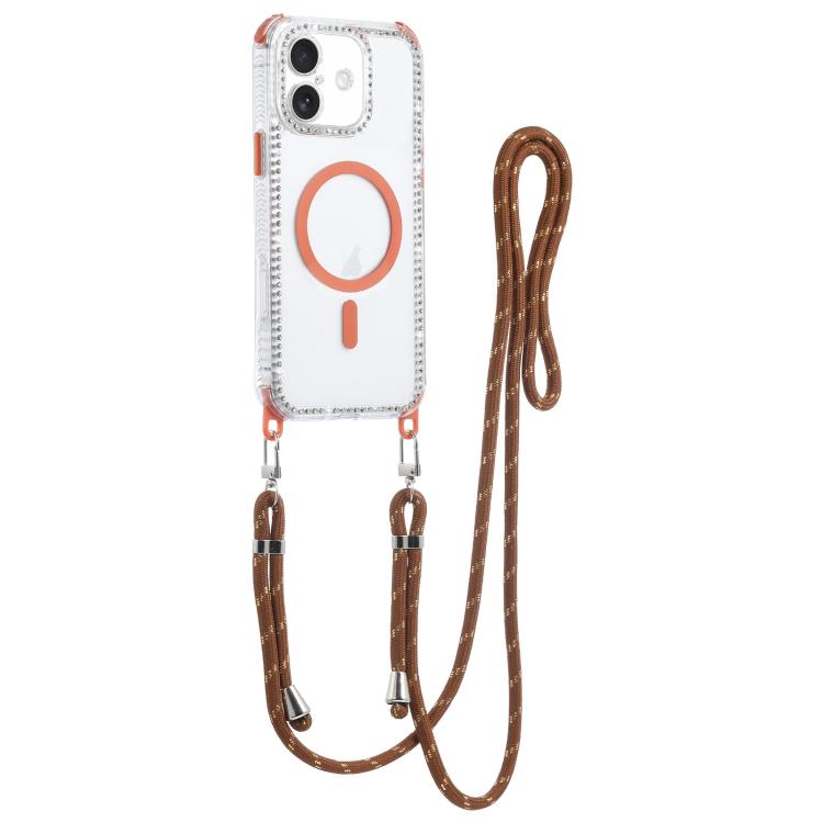 For iPhone 16 Dream Diamond 2 in 1 Shockproof Magnetic Phone Case with Long Lanyard(Brown)