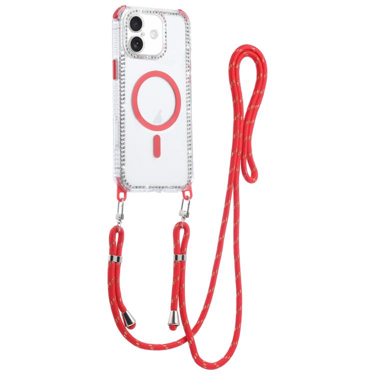 For iPhone 16 Dream Diamond 2 in 1 Shockproof Magnetic Phone Case with Long Lanyard(Red)
