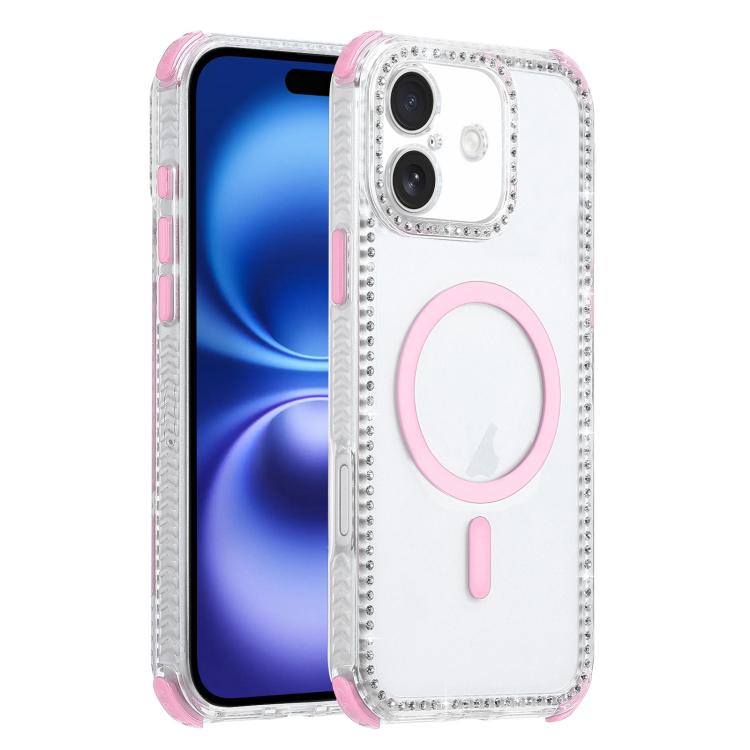 For iPhone 16 Dream Diamond 2 in 1 Shockproof Magnetic Phone Case(Pink)