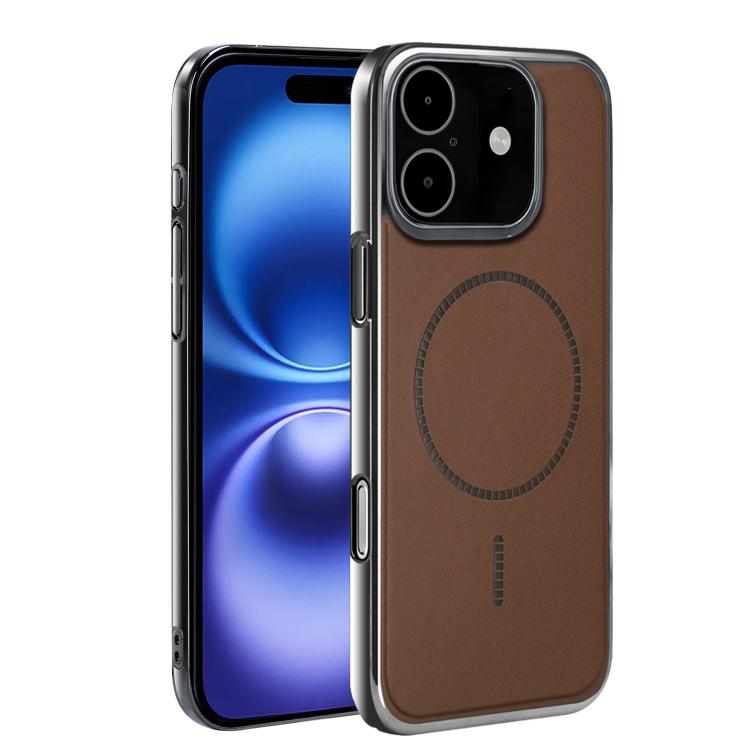 For iPhone 16 Electroplated Magnetic Series Ultra-Thin Shockproof Phone Case(Brown)