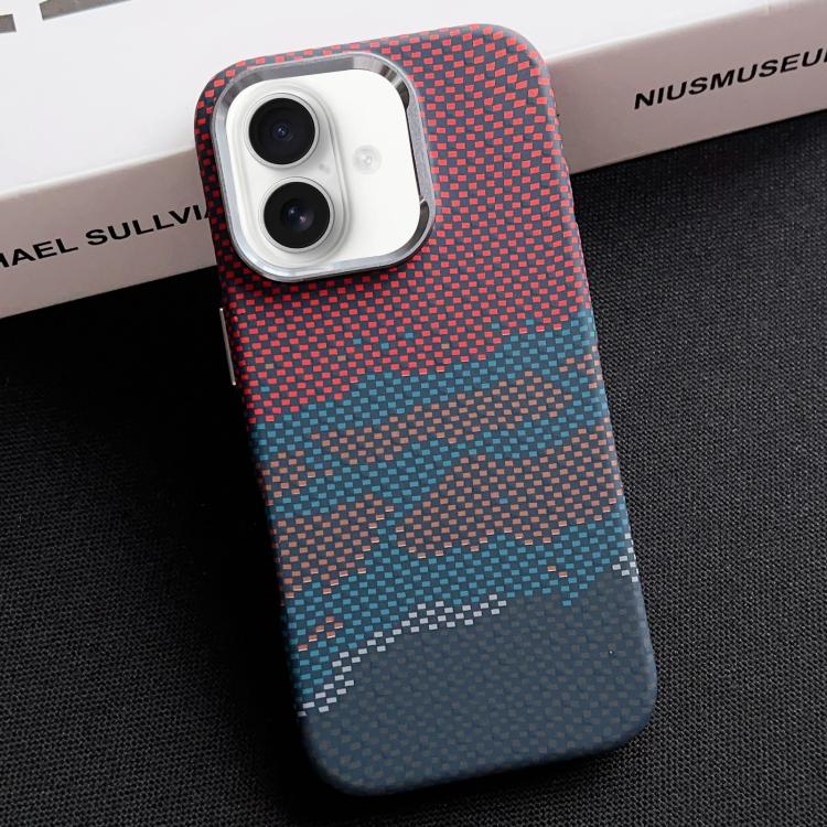 For iPhone 16 Electroplated PC Shockproof Full Coverage Magnetic Phone Case(Red + Blue)