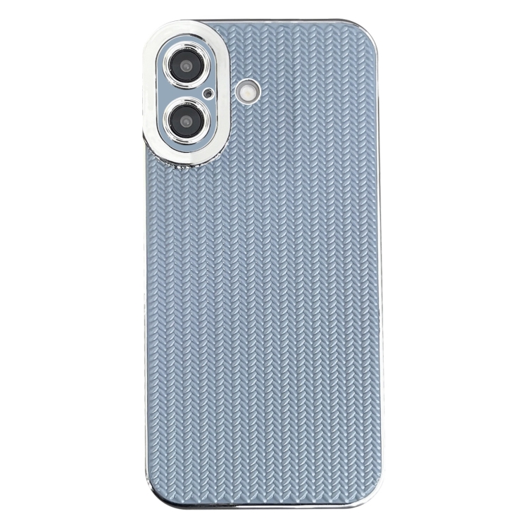 For iPhone 16 Electroplated Silver Edge Grain Texture TPU Phone Case(Blue)