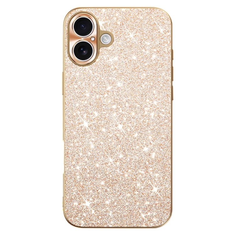 For iPhone 16 Electroplating Star Diamond CD Texture Lens Ring Phone Case(Gold)