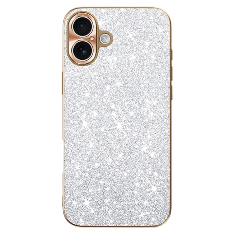 For iPhone 16 Electroplating Star Diamond CD Texture Lens Ring Phone Case(Silver)