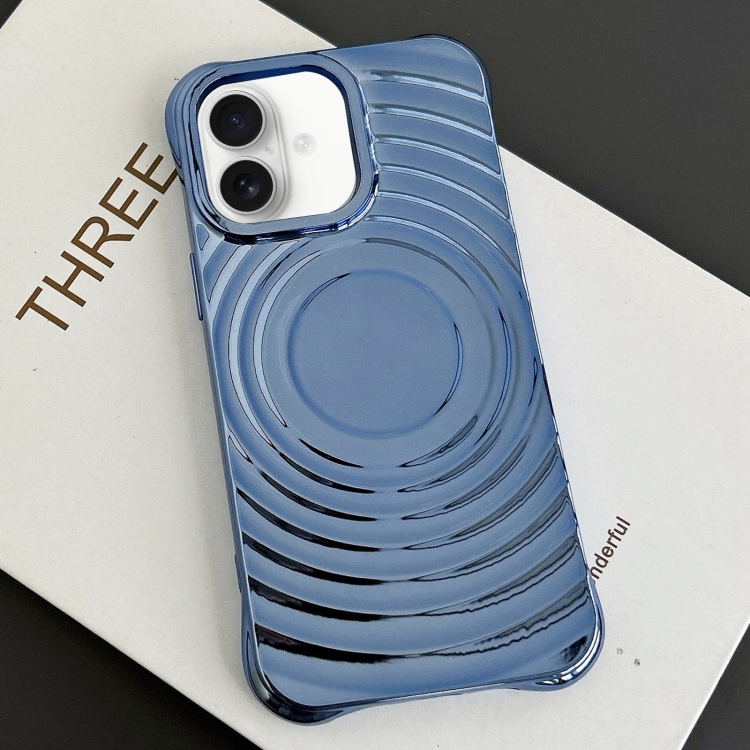 For iPhone 16 Electroplating Wave MagSafe Phone Case(Blue)