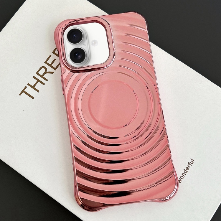 For iPhone 16 Electroplating Wave MagSafe Phone Case(Pink)