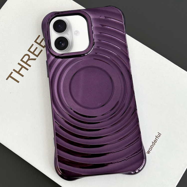 For iPhone 16 Electroplating Wave MagSafe Phone Case(Purple)