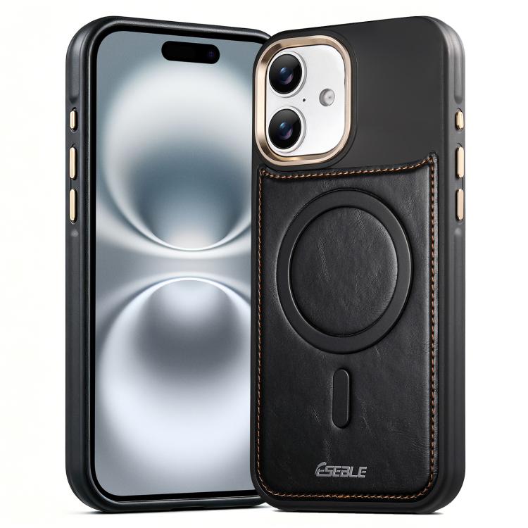 For iPhone 16 ESEBLE Crazy Horse Pattern Airbag Shockproof Magnetic Phone Case(Black)