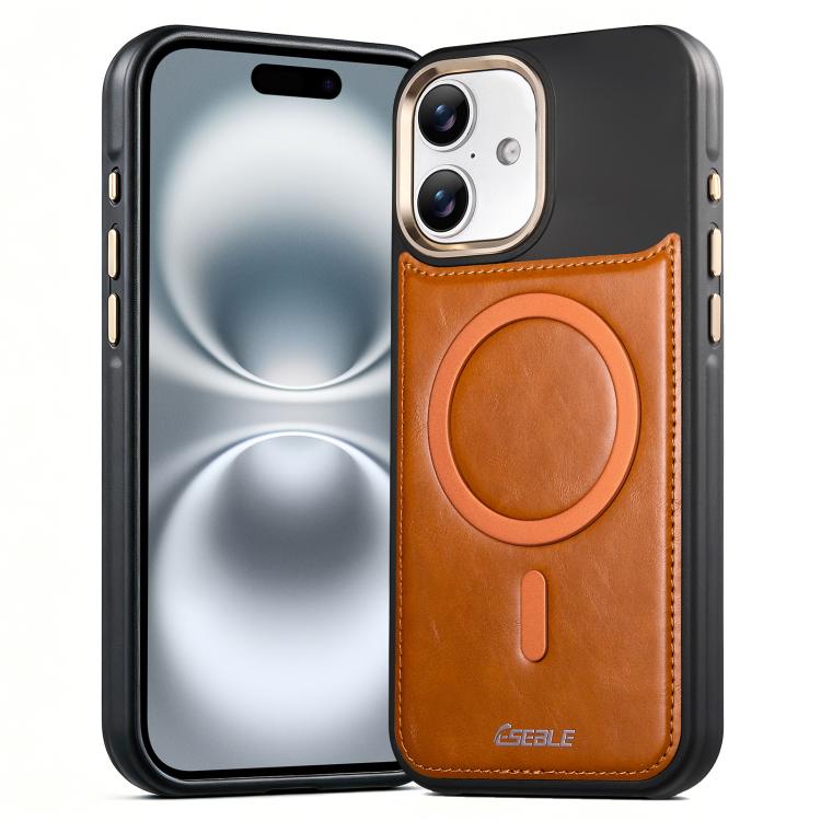 For iPhone 16 ESEBLE Crazy Horse Pattern Airbag Shockproof Magnetic Phone Case(Brown)