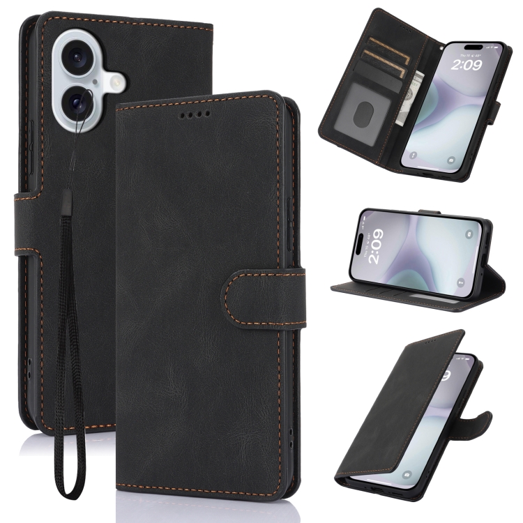 For iPhone 16 Fantasy Skin-feel Calfskin Texture Leather Phone Case(Black)