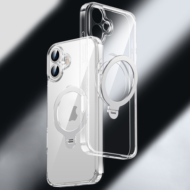 For iPhone 16 Fine Hole 360 Degree Rotating Holder MagSafe Phone Case(Transparent)