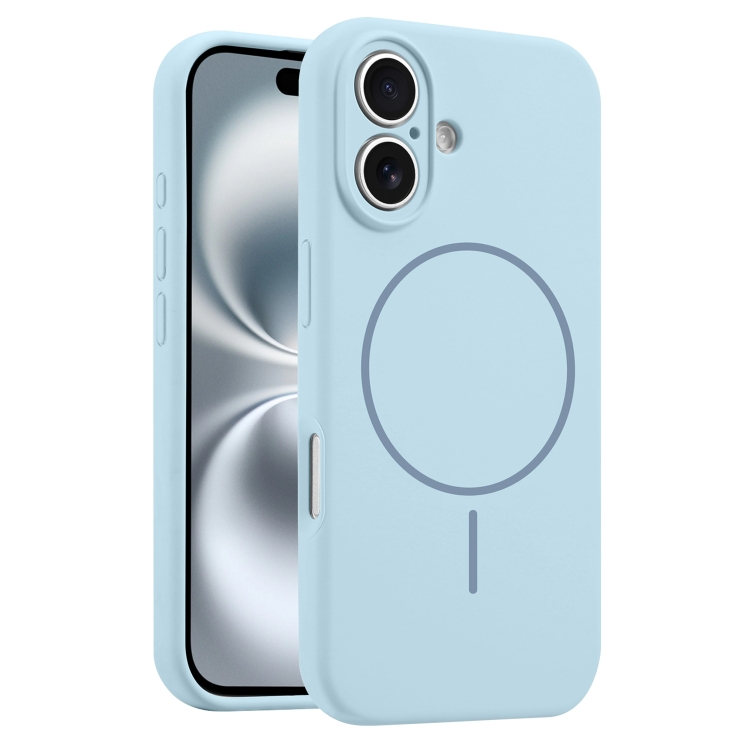 For iPhone 16 Fine Hole Liquid Silicone MagSafe Phone Case(Blue)