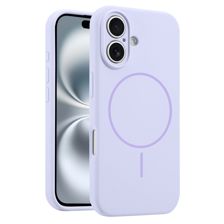 For iPhone 16 Fine Hole Liquid Silicone MagSafe Phone Case(Lilac)