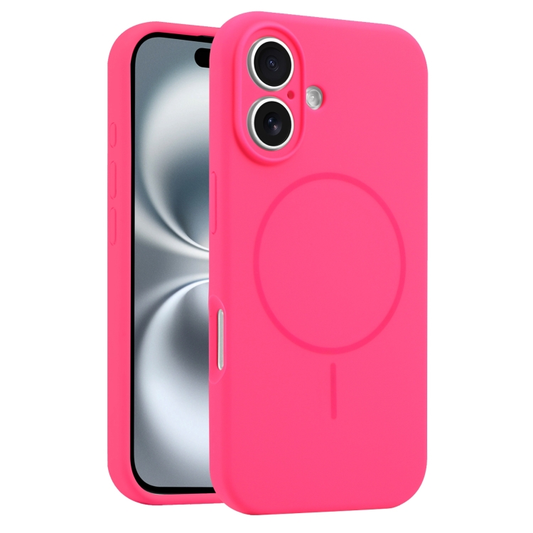 For iPhone 16 Fine Hole Liquid Silicone MagSafe Phone Case(Rose Red)