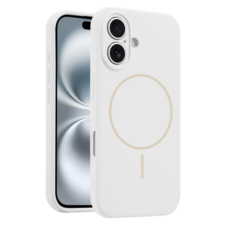 For iPhone 16 Fine Hole Liquid Silicone MagSafe Phone Case(White)