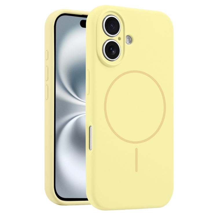 For iPhone 16 Fine Hole Liquid Silicone MagSafe Phone Case(Yellow)
