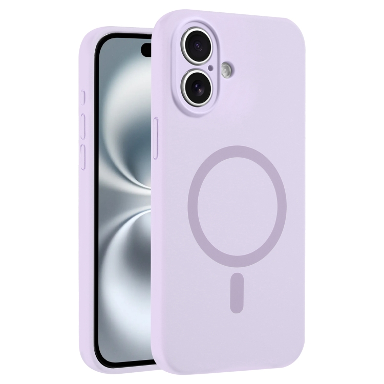 For iPhone 16 Fine Hole Pure Color Liquid Silicone MagSafe Phone Case(Lilac)
