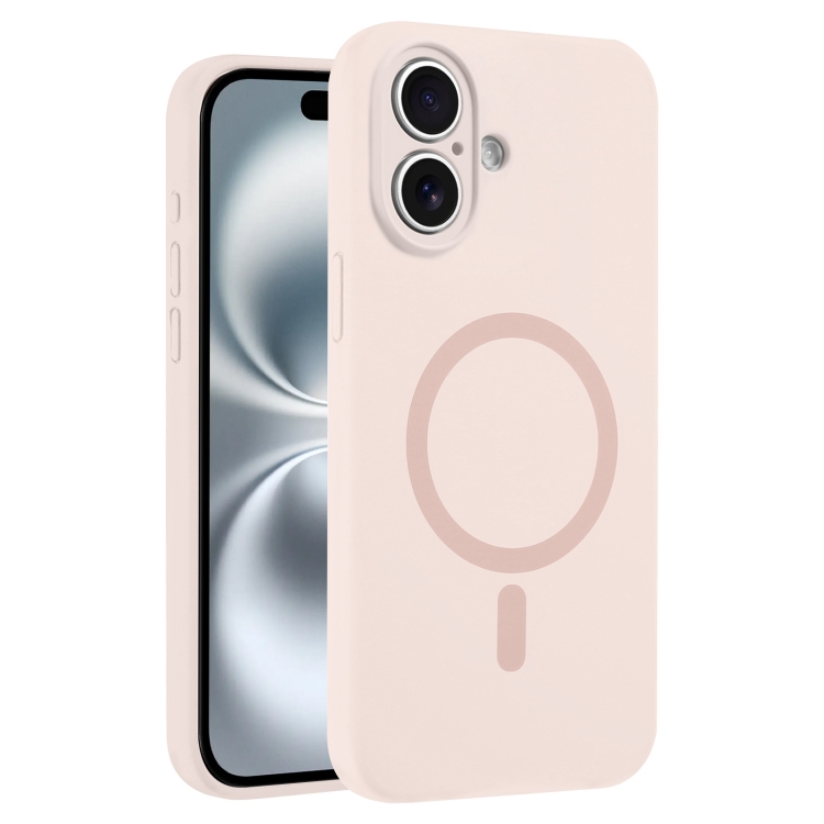 For iPhone 16 Fine Hole Pure Color Liquid Silicone MagSafe Phone Case(Pink)