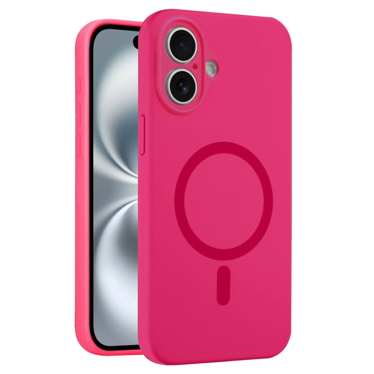 For iPhone 16 Fine Hole Pure Color Liquid Silicone MagSafe Phone Case(Rose Red)