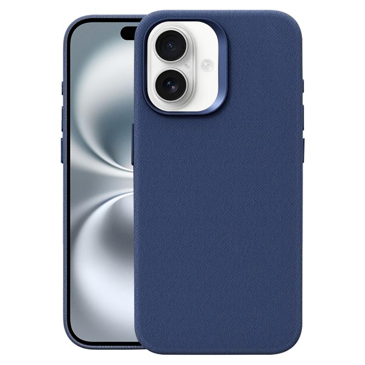 For iPhone 16 Flannel Textured Magnetic Full Coverage Phone Case(Dark Blue)